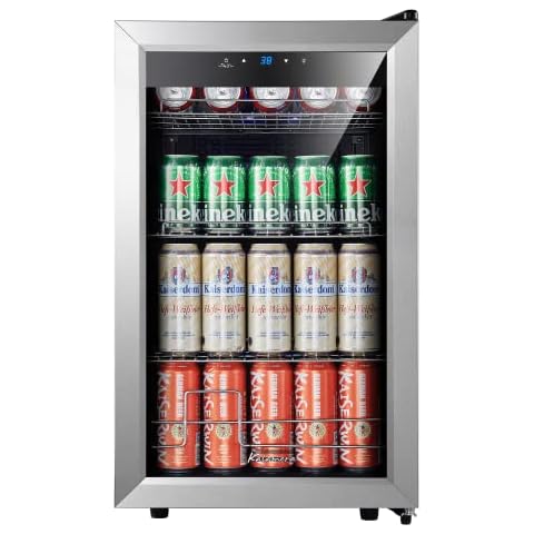 Kalamera Mini Beverage Refrigerator Cooler- 102 Cans Capacity Freestanding- For Kitchen or Bar with White Interior Light Cover