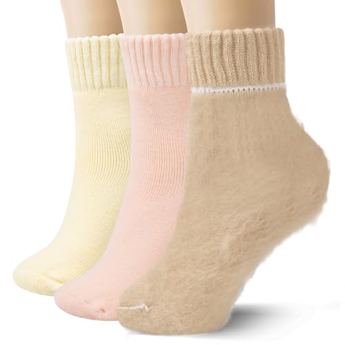 Image of 3 Pairs Winter Socks for Women Thermal Insulated Solid Thick Warm Cozy Crew Socks Christmas Gift