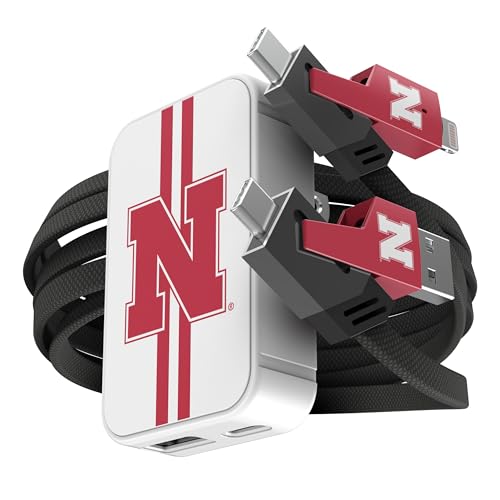 SOAR Collegiate Slim Wall Charger and 4 in 1 Multi Charging Cable, Nebraska Cornhuskers