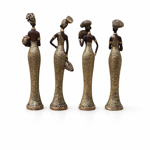 Image of Vibrant Beautiful Finish Uniquely Hand Crafted Home Decor African Tribal Women Art Piece (African Lady Set of 4 with matki)