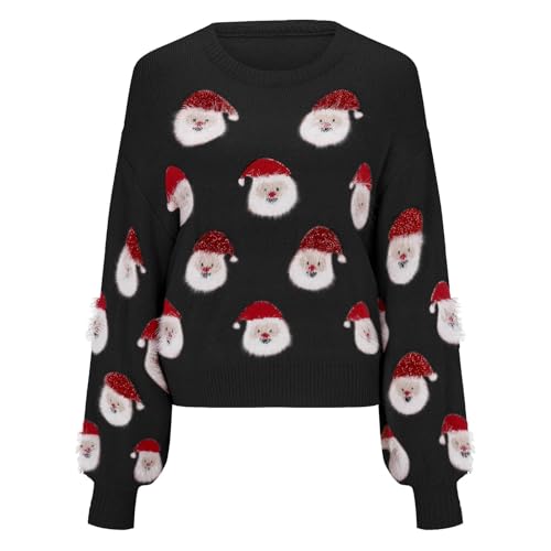 Pull de Noël fille de 18 mois à 8 ans tricoté chaud motif Père Noël