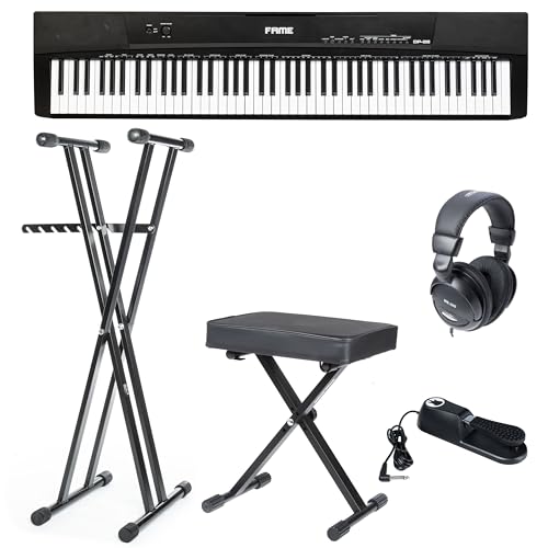 Fame DP-88 Stagepiano Set, 88 Tasten, leicht gewichtet, 140 Sounds, USB MIDI, integrierter Effektprozessor, inklusive Keyboardständer, Klavierbank, Kopfhörer, Ideal für Einsteiger und Fortgeschrittene