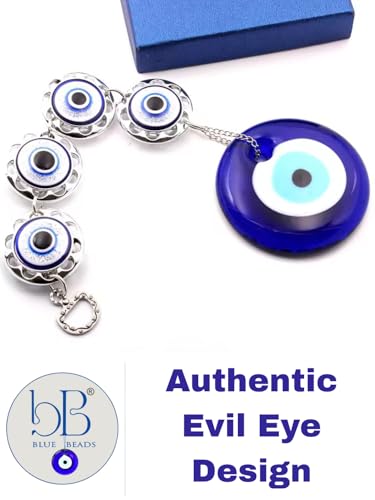 Image of BLUE BEADS Turkish Feng Shui Vastu Blue Glass Evil Eye Hanging /Door Hanging Nazar Batu for Protection and Good Luck - Perfect for Gifting Home or Office (4BEAD-Evileye)