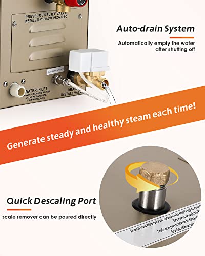 Hapyvergo Steam Shower Generator Kit 10.5KW for Bath Sauna SPA, Self-draining System, Aromatherapy Steam Head, LED Waterproof Controller, 12-Hour Timer 77-131℉ For Home Commercial Use