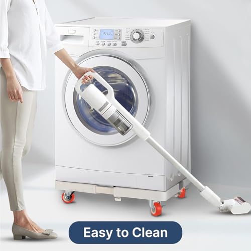 Image of Smart Shelter Washing Machine Trolley for Fully and Semi Automatic, Front or Top Load, Fridge and Dishwasher Stand, Adjustable Metal and Wheels, Capacity 250Kg, White (Min: 17 inchx17 inch, Max: 27 inchx29 inch)