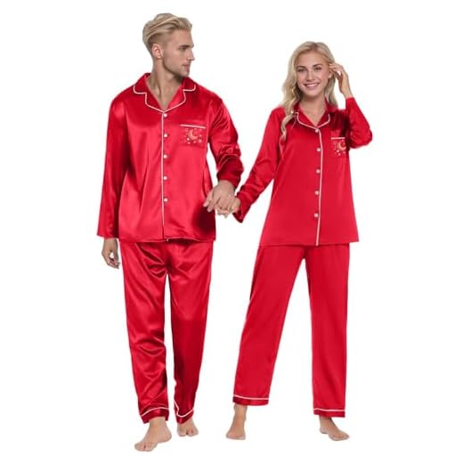 Unisex Adult Matching Pajamas for Couples Classic Button Down Long Satin Silk Pajama Set Couples Matching Pajamas Silk Long Sleeve Sleepwear Satin Soft Button Down Loungewear Pjs Set Small-3X-Large