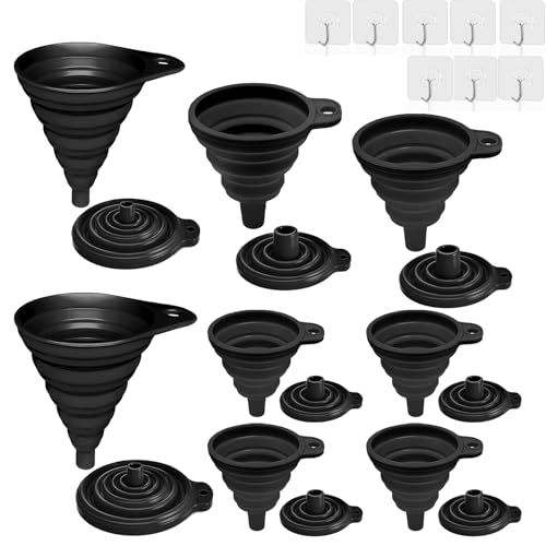 Juego de 8 embudos de silicona pequeños y grandes, 4 tamaños, plegables, color negro, para cerveza, aceite y líquidos