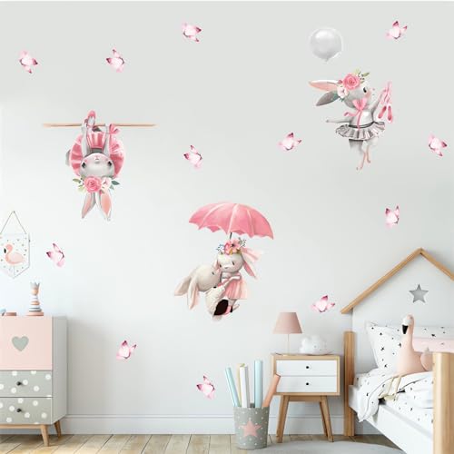 Vinilo Decorativo Rosa Conejo Mariposa Para Pared miniatura 5