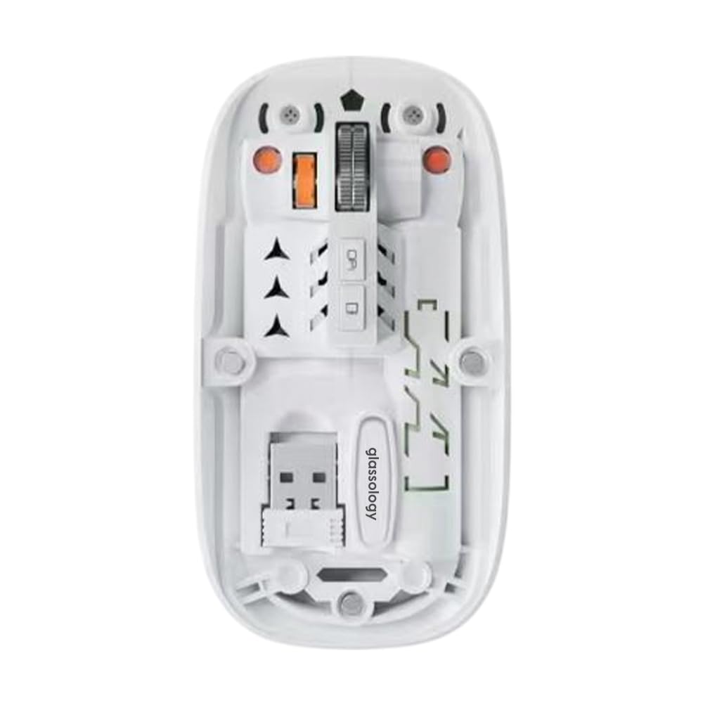 Glassology Transparent 2.4GHz Wireless + Bluetooth Mouse, Multi-Device Dual Mode Slim Rechargeable Silent Click Buttons Wireless BT Mouse, Adjustable DPI 800-1200-1600 White-image-44