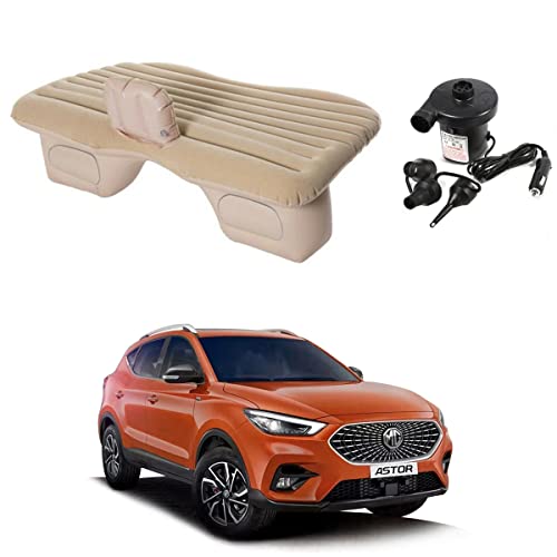 Image of Oshotto Multifunctional Car Travel Bed Mattress with Two Air Pillows, Car Air Pump Compatible with MG Astor (Beige)