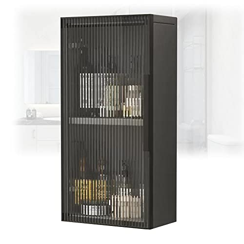 Armario de ducha de metal negro con puertas de cristal para almacenar cosméticos en el lavadero