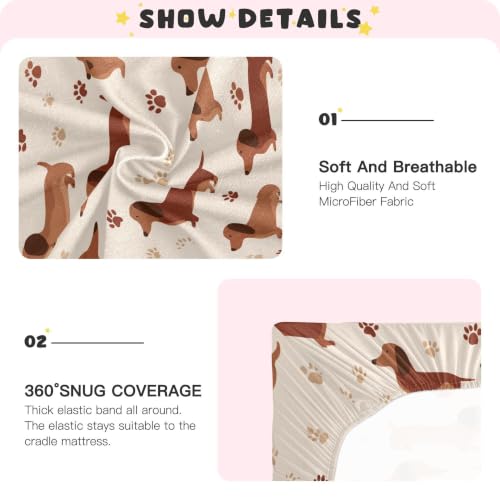 Image of Brown Dachshund Dogs Crib Sheets Soft Breathable Fitted Baby Crib Sheets Mattress Cover for Girls Boys, 52 inch x 28 inch x 9 inch