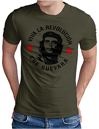 OM3® Che Guevara T-Shirt - Herren - Viva La Revolucion Guerilla Kämpfer - Oliv, L