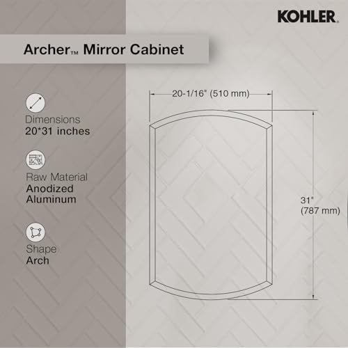 Image of Kohler Archer Bathroom Mirror Cabinet | Wall Mounted HD Mirror | Rust-Free | Soft Close Hinges, Adjustable Deep Shelves | Sleek Storage for Modern Bathrooms | 3 Yrs Warranty, 510 x 787 mm