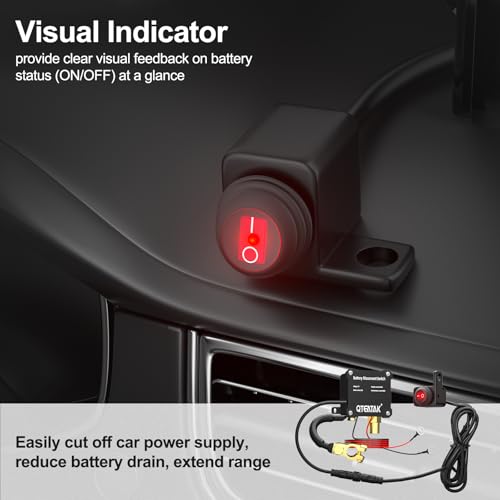 Image of 12V 250A Battery Disconnect Switch Kill Switch | Illuminated Round Rocker Switch, Prevent Battery Drain for Car Truck RV, 9.84 FT Cable, in-Car Manual Cut-Off