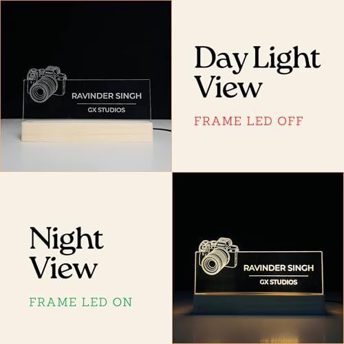 Image of Personalized LED Desk Name Plate for Photographer Custom Engraved Sign with Camera Design Photographer Desk Light Studio Office Decor Birthday Thank you Gift for Brother Boyfriend Friend