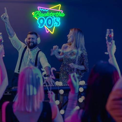 Image of Back To The 90'S Neon Sign for Wall Decor Led neon Signs for 90'S Party Decor Back to The 90's Neon Light sign 90's Background wall Decor light up sign for Home Recreation Room Hotel