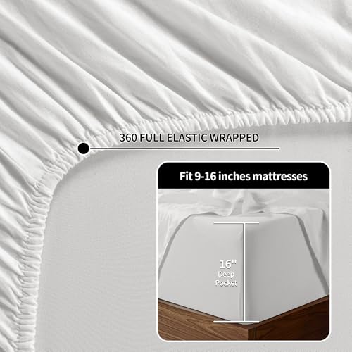 Image of 100% Pure Linen Sheet Set Breathable Natural Linen Sheets 4pcs Fitted Sheet Up to 16 inch Moisture-Wicking Bright White