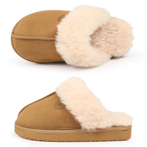 CIOR Boys Girls Memory Foam Slippers Faux Fur Lining Slip-on Clog Indoor Outdoor for Little Kid Big Kid-U125RMMT1002.ET-chestnut-33