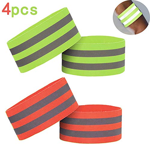 Unique Store Lot de 4 Bande Réfléchissante Brassard Sécurité Haute Visibilité Running Vélo Bracelet Cheville Réflecteur pour Cyclisme, Course, Jogging, Marche, Moto.