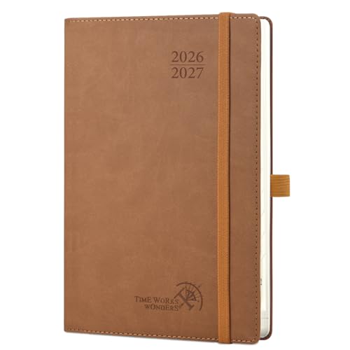 POPRUN Lehrerkalender 2026 2027 A5 auf Deutsch - Lehrerplaner 26/27 für die Vorbereitung mit Monatliches Register. Schulplaner mit PU-Leder Softcover für Lehrerinnen und Lehrer (Braun)