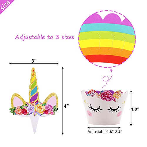36 Pieces Unicorn Cupcake Toppers And Wrappers Double Sided Rainbow Cake Cup Decorations With 2 Unicorn Masks For Kids Birthday Party Supplies #TOP2