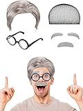 Frienda 6 Pieces Old Man Costume Set Includes Wig Mustache Eyebrows Glasses Wig Cap for Dressing...