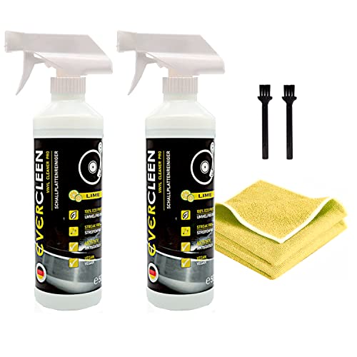 EVERCLEEN Made in Germany Vinyl Record Cleaner Pro 2x500ml + 2X Mikrofasertücher + 2X Bürsten – Umweltfreundlicher Veganer Schallplattenreiniger für Vinyl und...