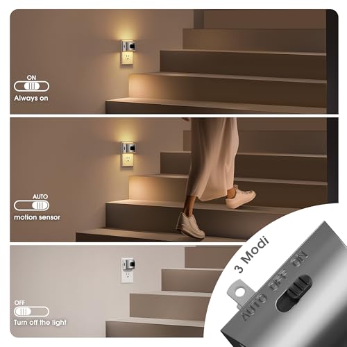 Image of JandCase Motion Sensor Night Light, Night Lights Plug into Wall, Dusk to Dawn Sensor Nightlight with Motion Activated, 30 /60 /100lm Brightness Dimmable, 3000K Warm White, for Kids Bedroom Hallway