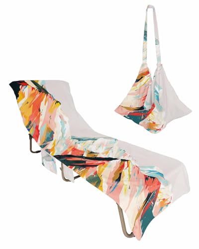 Mountains Grey Beach Lounge Chair Towel Cover, Soft Chaise Lounge Towel with Side Pockets Patio Pool Chairs Cover for Beach/Pool Sunbathing 29x85 Coloured Multi Abstract Modern Painting