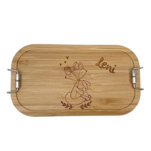 KIDSLINO Boîte à déjeuner personnalisée pour enfant - Motif renard et lapin - Boîte à déjeuner avec nom - Boîte à goûter pour la maternelle