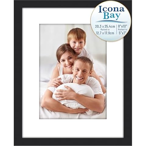 Icona Bay 8x10 Black Picture Frame with Removable Mat Cover