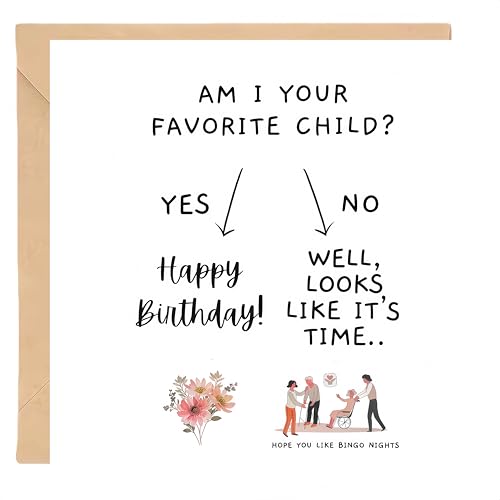 Virelle Funny Mum Birthday Card from Son or Daughter - Nursing Home Humor Birthday Card for Mum Am I Your Favorite Child? Sibling Rivalry Mothers Joke Banter Novelty Card Gift
