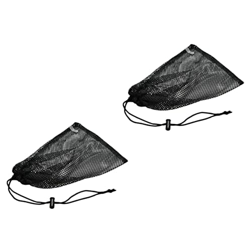 GRIRIW 2Pcs Sports Storage Bags Durable Black Mesh Drawstring Backpack for Baseball Golf and Daily Use Breathable Design Space Saving for Active Lifestyles