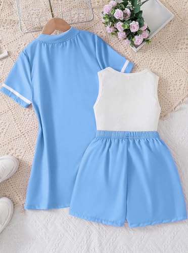 Image of Hilinker Girls 3 Piece Outfits Graphic Tank and Short Sleeve Cardigan with Shorts Set