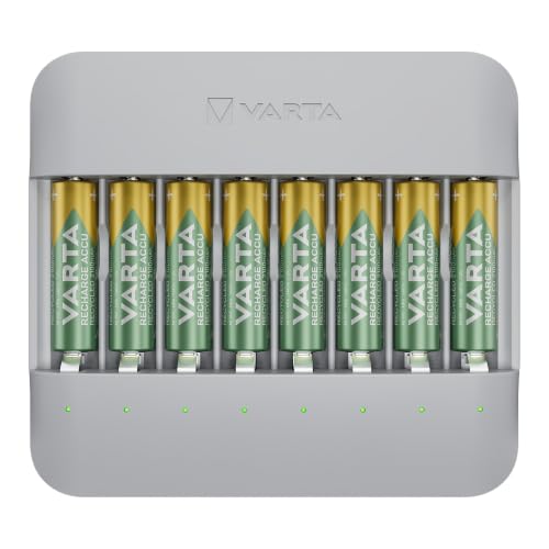 VARTA Cargador para 8 AA/AAA Pilas Recargables, Eco Charger Multi Recycled