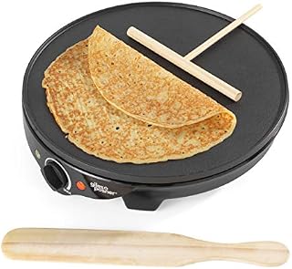 Giles & Posner EK2510G Pancake Maker, Machine for Crepes, Electric Non-Stick Hot Plate Pan, Indoor Tabletop, Adjustable Temperature Control, Includes Wooden Spreader & Spatula, 30cm/12 Inch, 1300 W
