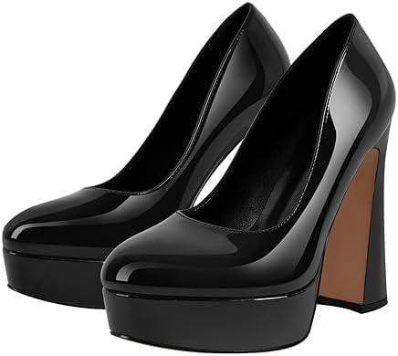 Platform Pumps for Women Round Closed Toe Slip on Block High Heel Dress Shoes for Wedding Party Dress Prom