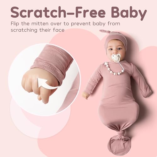 2 Pack Soft Knotted Baby Gowns Clothes 0-3 Months, Super Soft Newborn Sleepers for Coming Home Outfit4