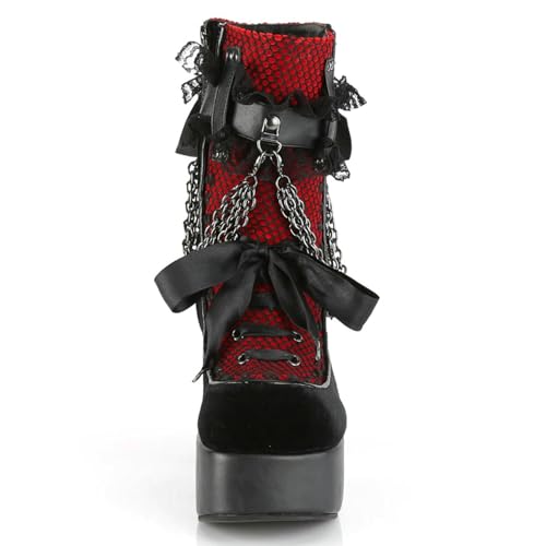 KysBloes Women Goth Platform Boots Chunky High Heel Ankle Boots Lace Up Block Heel Booties Punks Shoes with Chain3