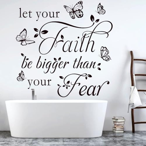Inspirational Wall Decal Sticker Quotes Vinyl Wall Stickers Let Your Faith Be Bigger Than Your Fear Motivational Saying Positive Quote Handwriting Art Letters Home Decor
