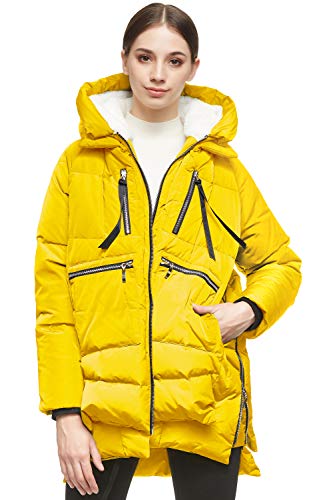 Orolay Damen Daunenmantel mit Verdickung Parka Kapuze Langer Puffer Mantel für Winter Gesteppte Gepolsterte Winddichte Oberbekleidung Gelb M