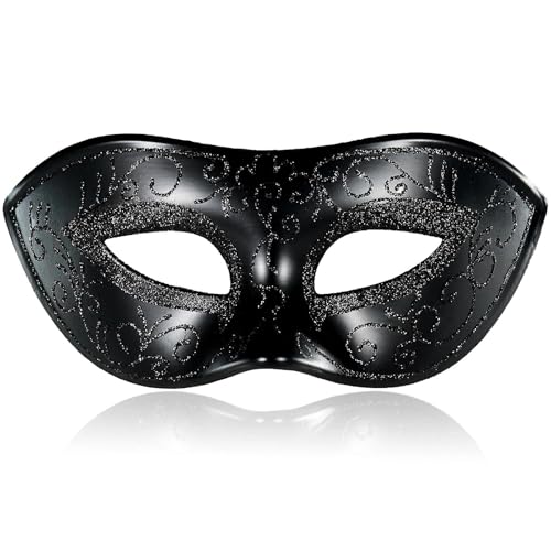 MYSEUNI Máscara veneciana para hombre, máscara de carnaval retro negra, diadema ajustable para Halloween, Mardi Gras, bailes de disfraces y fiesta de graduación