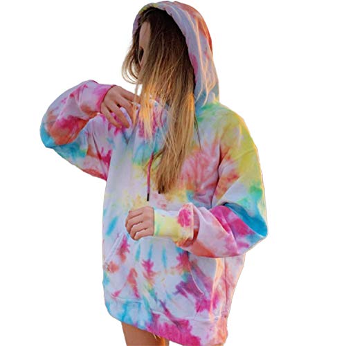 Autumn Women's Long Sleeve Sweatshirt Tie Dye Print Pullover Oversized Casual Hoodie Blouse Drawstring Hooded Tops (Multicolor , XL )