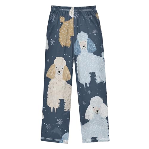 Poodle Snowflakes Boys Long Pants Soft Trousers Elastic Waist Kids Lounge Bottoms with Pockets S-XL2