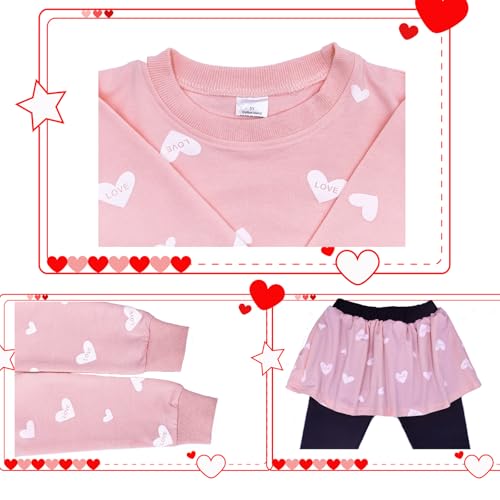 Image of Toddler Valentines Day Outfit Girl Valentines Outfit Heart Graphic Sweatshirts Tops Tutu Leggings with Skirt 3t-9t