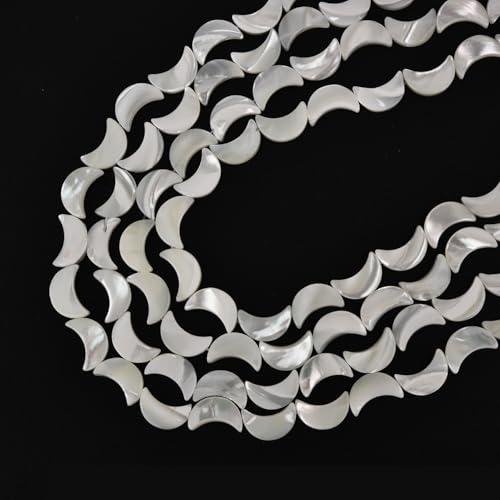 Image of HAAMIIQII Natural White Mother of Pearl Shell Beads 8x12mm Moon Shape Semi Precious Stone Loose Gemstone Beads for Jewelry Making Strand 15 Inch (30-32pcs)