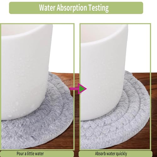 8 Pcs Coasters for Drinks, 4 Colors Absorbent Coasters with Holder, Heat-Resistant Cotton Woven Coaster Set for Home Decor Tabletop Protection Suitable for Kinds of Cups, 4.3 Inches