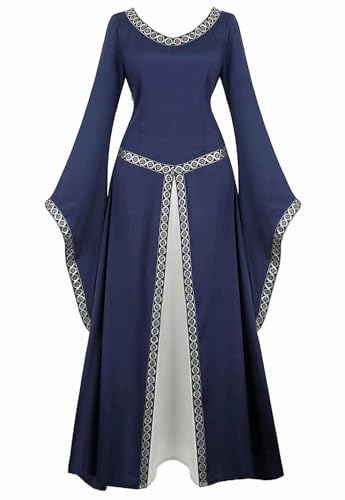 Mifeiwukawa Vestido medieval renacentista, vestido largo irlandés, victoriano, vintage, para mujer (azul marino, talla S)