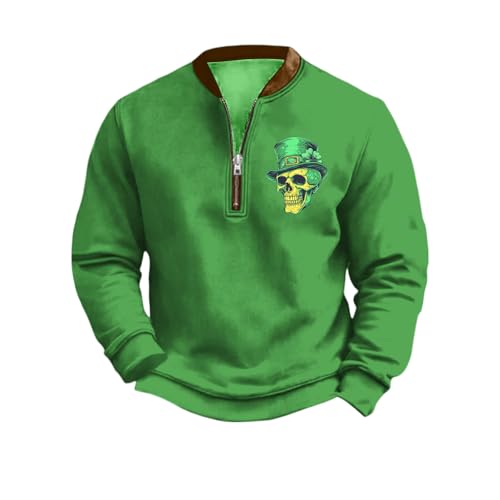 St Patrick's Day Shirts for Men 2025 Trendy Oversized Sweatshirts Long Sleeve Half Zip Mock Neck Pullover Outfits